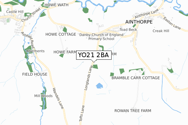 YO21 2BA map - small scale - OS Open Zoomstack (Ordnance Survey)