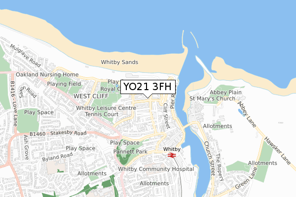 YO21 3FH map - small scale - OS Open Zoomstack (Ordnance Survey)