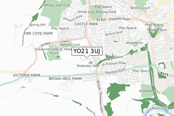 YO21 3UJ map - small scale - OS Open Zoomstack (Ordnance Survey)