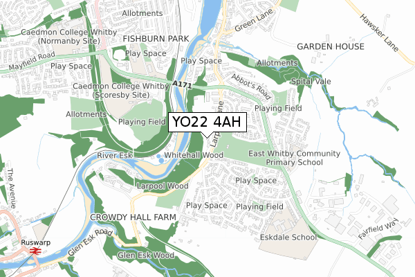 YO22 4AH map - small scale - OS Open Zoomstack (Ordnance Survey)