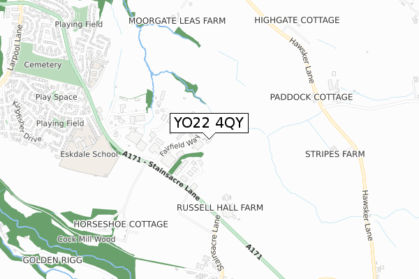 YO22 4QY map - small scale - OS Open Zoomstack (Ordnance Survey)