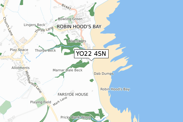 YO22 4SN map - small scale - OS Open Zoomstack (Ordnance Survey)