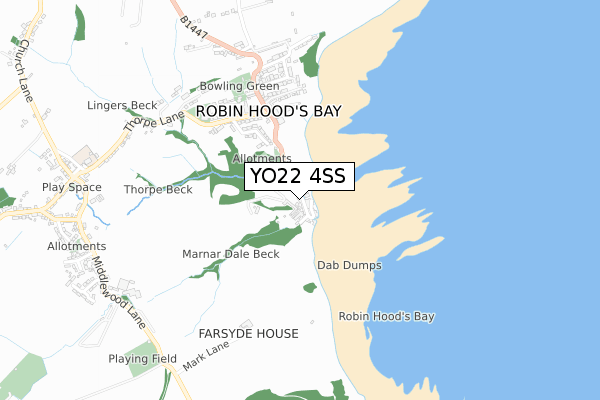 YO22 4SS map - small scale - OS Open Zoomstack (Ordnance Survey)