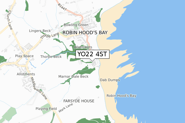 YO22 4ST map - small scale - OS Open Zoomstack (Ordnance Survey)