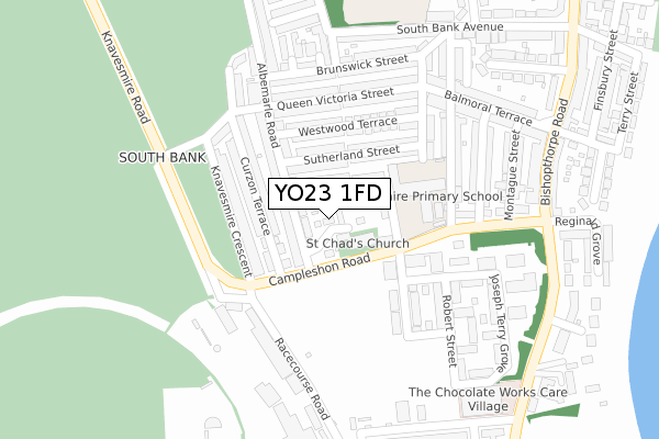 YO23 1FD map - large scale - OS Open Zoomstack (Ordnance Survey)