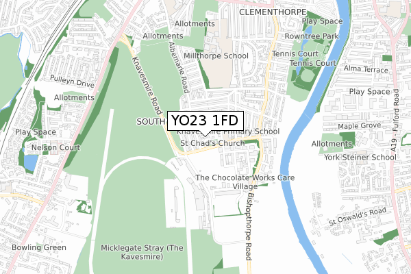 YO23 1FD map - small scale - OS Open Zoomstack (Ordnance Survey)