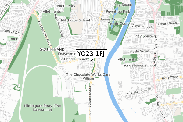 YO23 1FJ map - small scale - OS Open Zoomstack (Ordnance Survey)