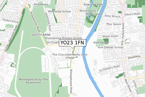 YO23 1FN map - small scale - OS Open Zoomstack (Ordnance Survey)