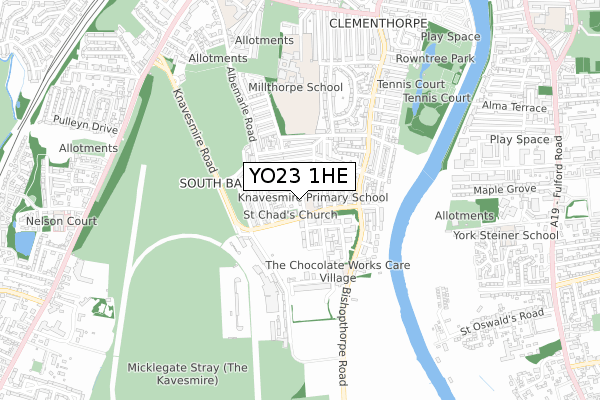 YO23 1HE map - small scale - OS Open Zoomstack (Ordnance Survey)