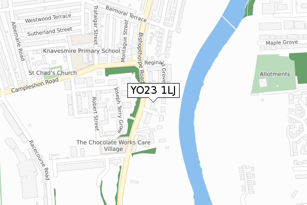 YO23 1LJ map - large scale - OS Open Zoomstack (Ordnance Survey)