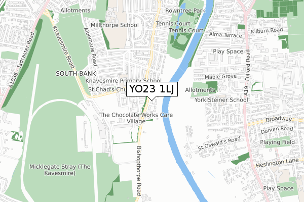 YO23 1LJ map - small scale - OS Open Zoomstack (Ordnance Survey)