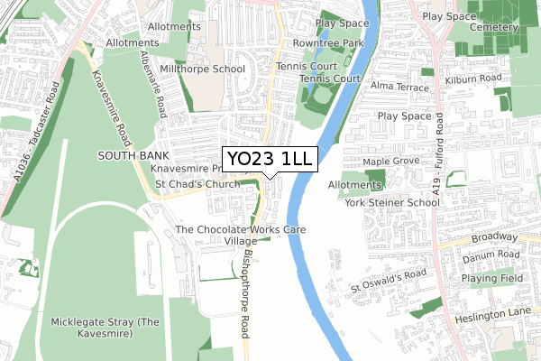 YO23 1LL map - small scale - OS Open Zoomstack (Ordnance Survey)