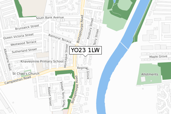 YO23 1LW map - large scale - OS Open Zoomstack (Ordnance Survey)