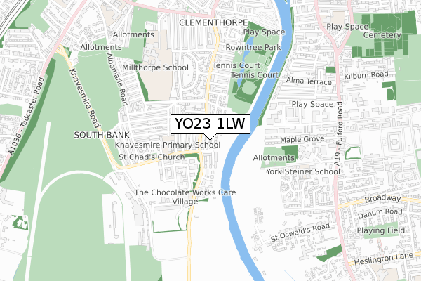 YO23 1LW map - small scale - OS Open Zoomstack (Ordnance Survey)