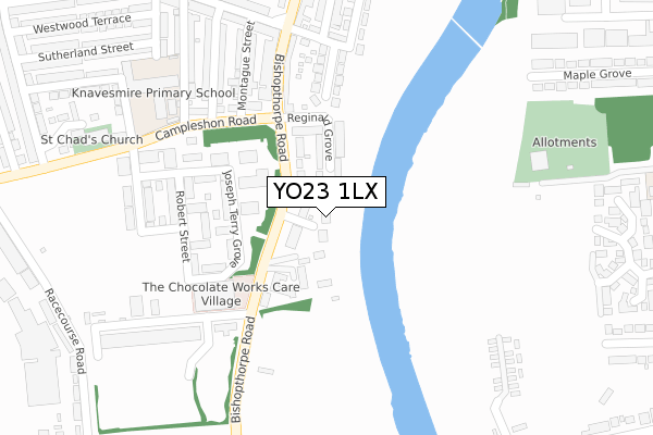 YO23 1LX map - large scale - OS Open Zoomstack (Ordnance Survey)