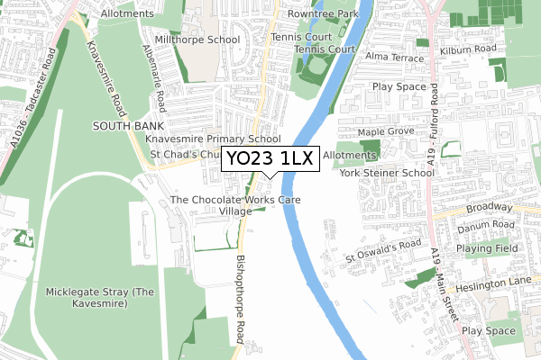 YO23 1LX map - small scale - OS Open Zoomstack (Ordnance Survey)