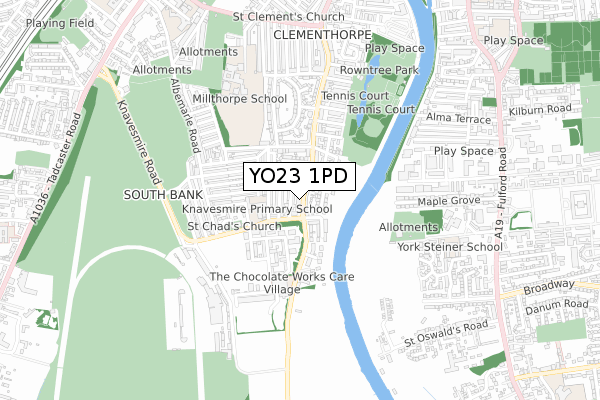 YO23 1PD map - small scale - OS Open Zoomstack (Ordnance Survey)