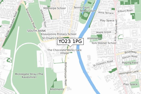 YO23 1PG map - small scale - OS Open Zoomstack (Ordnance Survey)