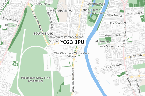 YO23 1PU map - small scale - OS Open Zoomstack (Ordnance Survey)