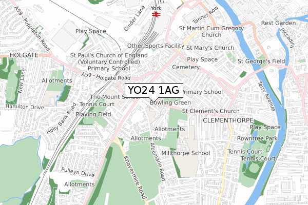 YO24 1AG map - small scale - OS Open Zoomstack (Ordnance Survey)