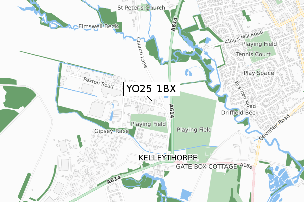 YO25 1BX map - small scale - OS Open Zoomstack (Ordnance Survey)