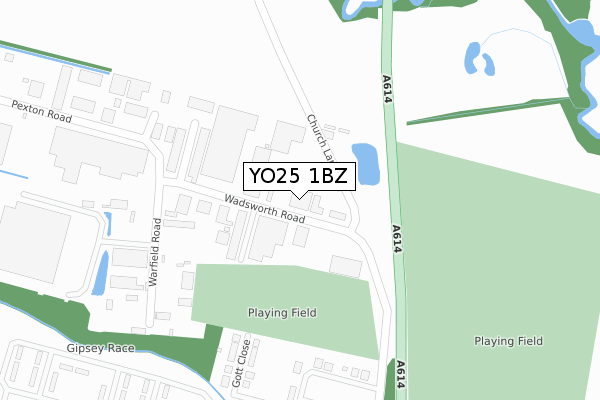 YO25 1BZ map - large scale - OS Open Zoomstack (Ordnance Survey)
