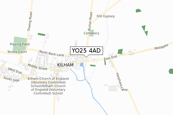 YO25 4AD map - small scale - OS Open Zoomstack (Ordnance Survey)