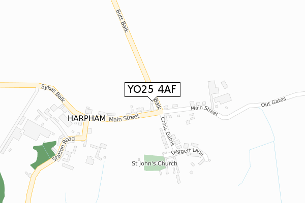 YO25 4AF map - large scale - OS Open Zoomstack (Ordnance Survey)