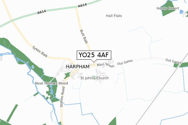 YO25 4AF map - small scale - OS Open Zoomstack (Ordnance Survey)