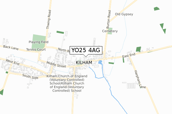 YO25 4AG map - small scale - OS Open Zoomstack (Ordnance Survey)