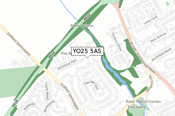 YO25 5AS map - large scale - OS Open Zoomstack (Ordnance Survey)