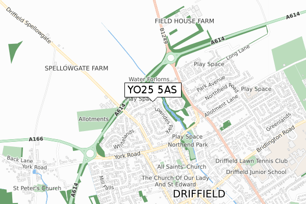 YO25 5AS map - small scale - OS Open Zoomstack (Ordnance Survey)