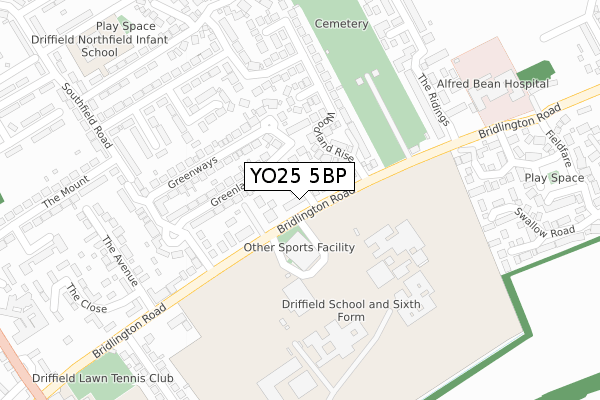 YO25 5BP map - large scale - OS Open Zoomstack (Ordnance Survey)