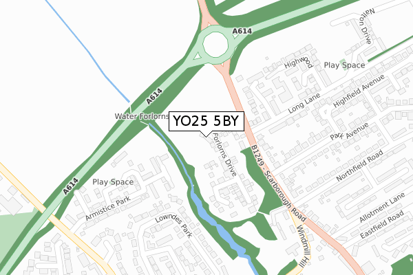 YO25 5BY map - large scale - OS Open Zoomstack (Ordnance Survey)