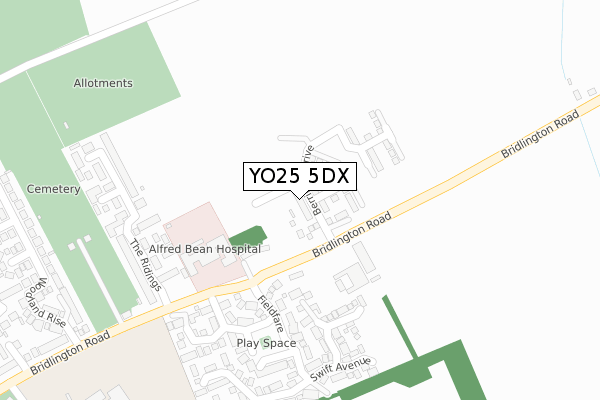 YO25 5DX map - large scale - OS Open Zoomstack (Ordnance Survey)