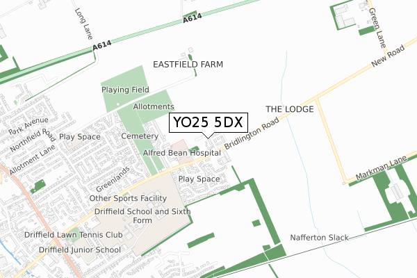 YO25 5DX map - small scale - OS Open Zoomstack (Ordnance Survey)