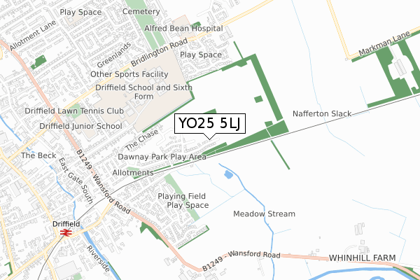 YO25 5LJ map - small scale - OS Open Zoomstack (Ordnance Survey)