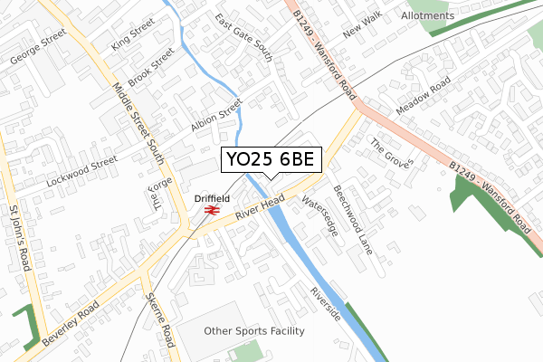 YO25 6BE map - large scale - OS Open Zoomstack (Ordnance Survey)