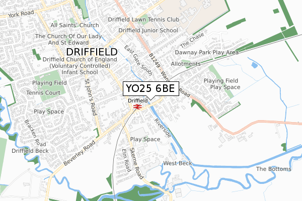 YO25 6BE map - small scale - OS Open Zoomstack (Ordnance Survey)