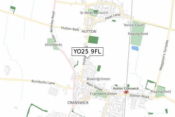 YO25 9FL map - small scale - OS Open Zoomstack (Ordnance Survey)