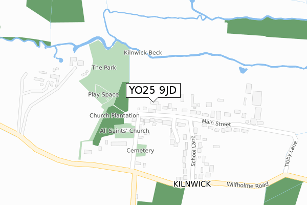 YO25 9JD map - large scale - OS Open Zoomstack (Ordnance Survey)