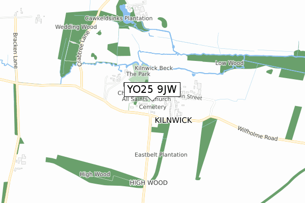 YO25 9JW map - small scale - OS Open Zoomstack (Ordnance Survey)