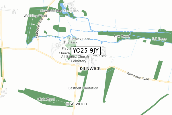 YO25 9JY map - small scale - OS Open Zoomstack (Ordnance Survey)