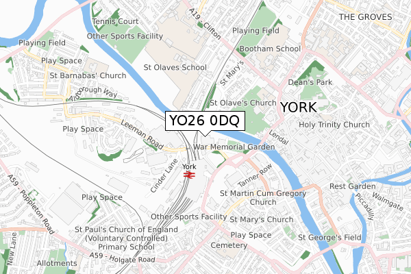 YO26 0DQ map - small scale - OS Open Zoomstack (Ordnance Survey)