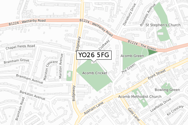 YO26 5FG map - large scale - OS Open Zoomstack (Ordnance Survey)