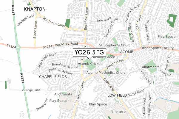 YO26 5FG map - small scale - OS Open Zoomstack (Ordnance Survey)