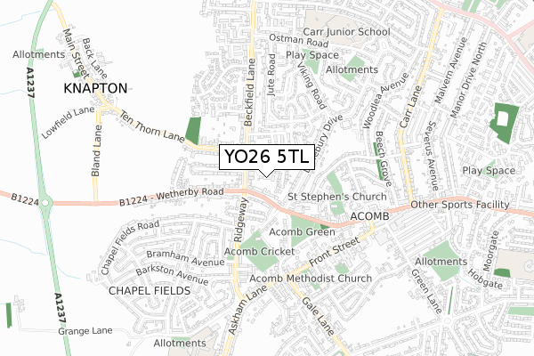 YO26 5TL map - small scale - OS Open Zoomstack (Ordnance Survey)