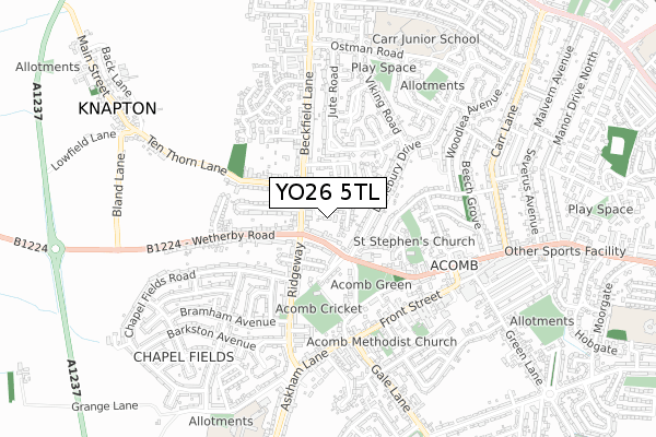 YO26 5TL map - small scale - OS Open Zoomstack (Ordnance Survey) YO26 5TL map - small scale - OS Open Zoomstack (Ordnance Survey)