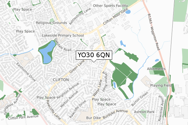 YO30 6QN map - small scale - OS Open Zoomstack (Ordnance Survey)