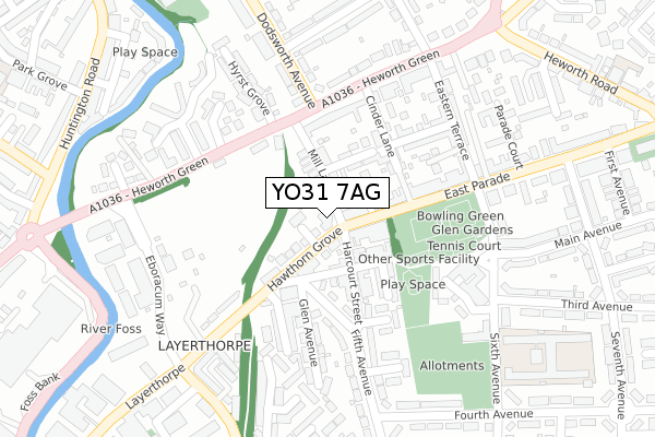 YO31 7AG map - large scale - OS Open Zoomstack (Ordnance Survey)